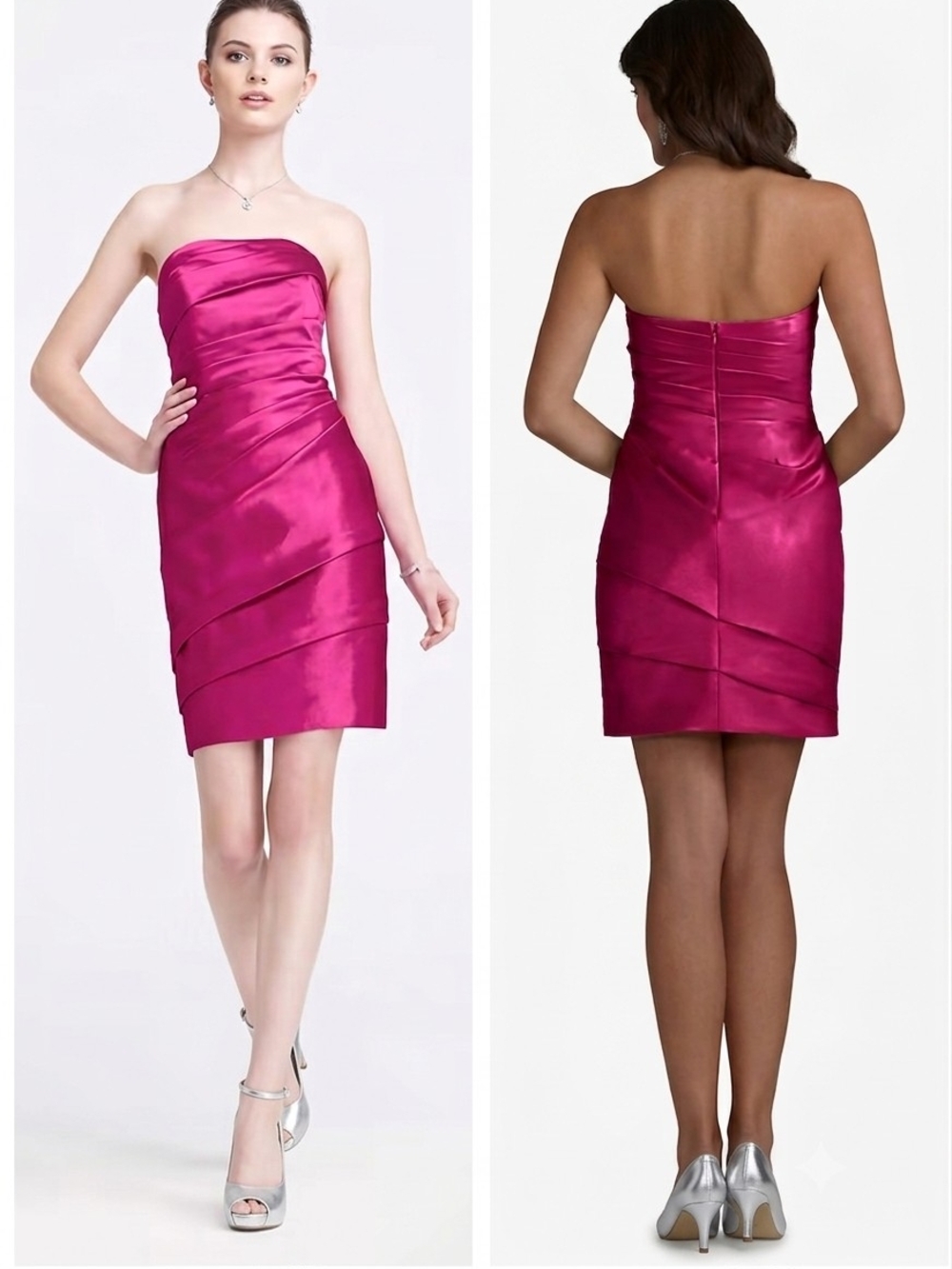 David's Bridal Strapless Fuchsia Satin Sheath Dress
